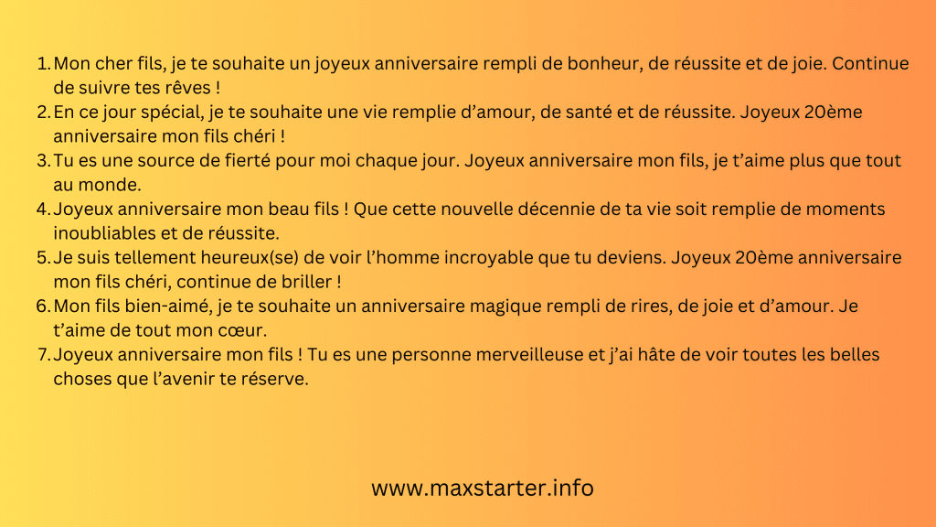 Textes d'anniversaire 20 ans pour mon fils